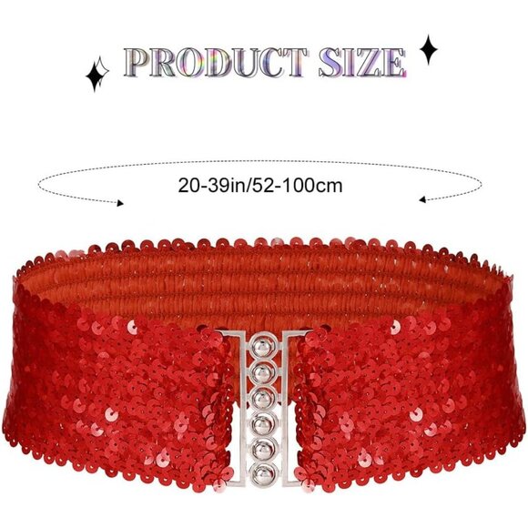 Women Sequin Wide Waist Belt Elastic Glamorous Dress Belt Stylish Accessory - Picture 3 of 7